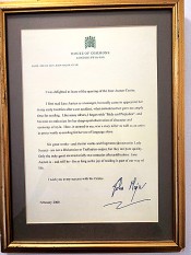 Framed letter from Sir John Major to the Jane Austen Centre