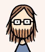 Cartoon self-portrait of Tom Gauld