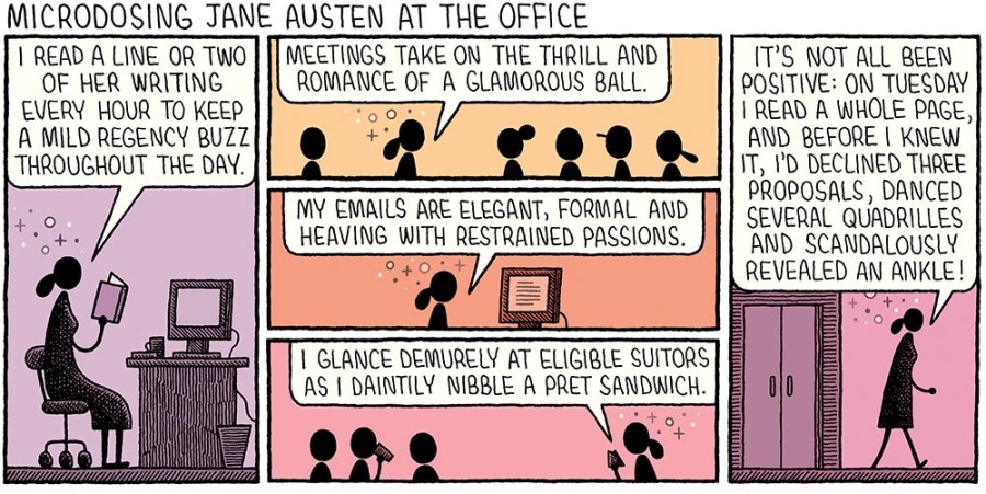 Microdosing Jane Austen at the Office Cartoon