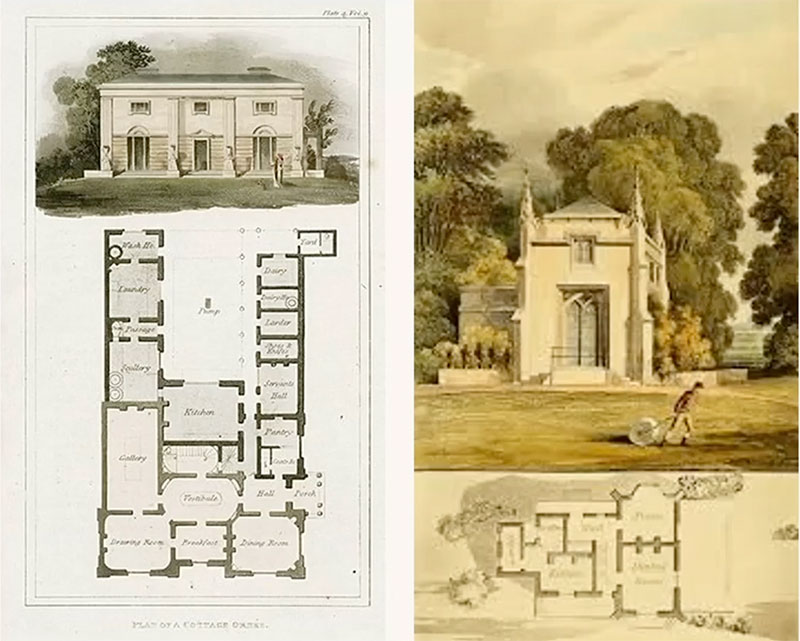 Illustration of blueprint for building an upscale cottage